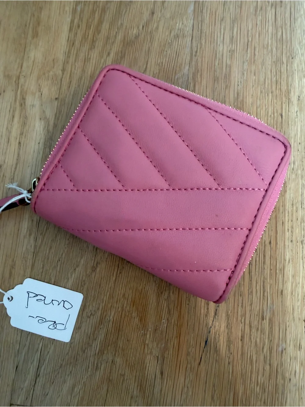 Tory Burch Pink Quilted Zip Wallet with Gold Logo